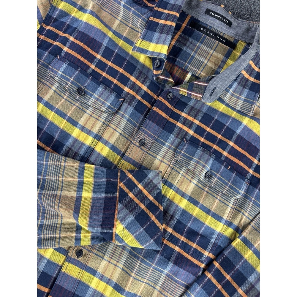 Sean John Plaid Shirt Tailored Fit Multicolor Button Up 3XL 25x33